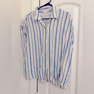 Mango white and blue striped beach summer top xs size 2 button up